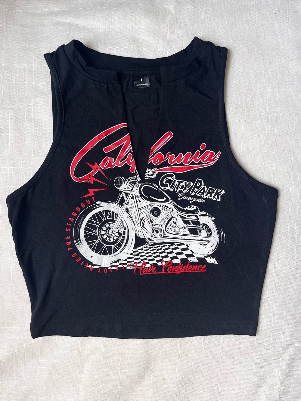 Vintage vibe Biker Crop Top California motorcycle V slit S